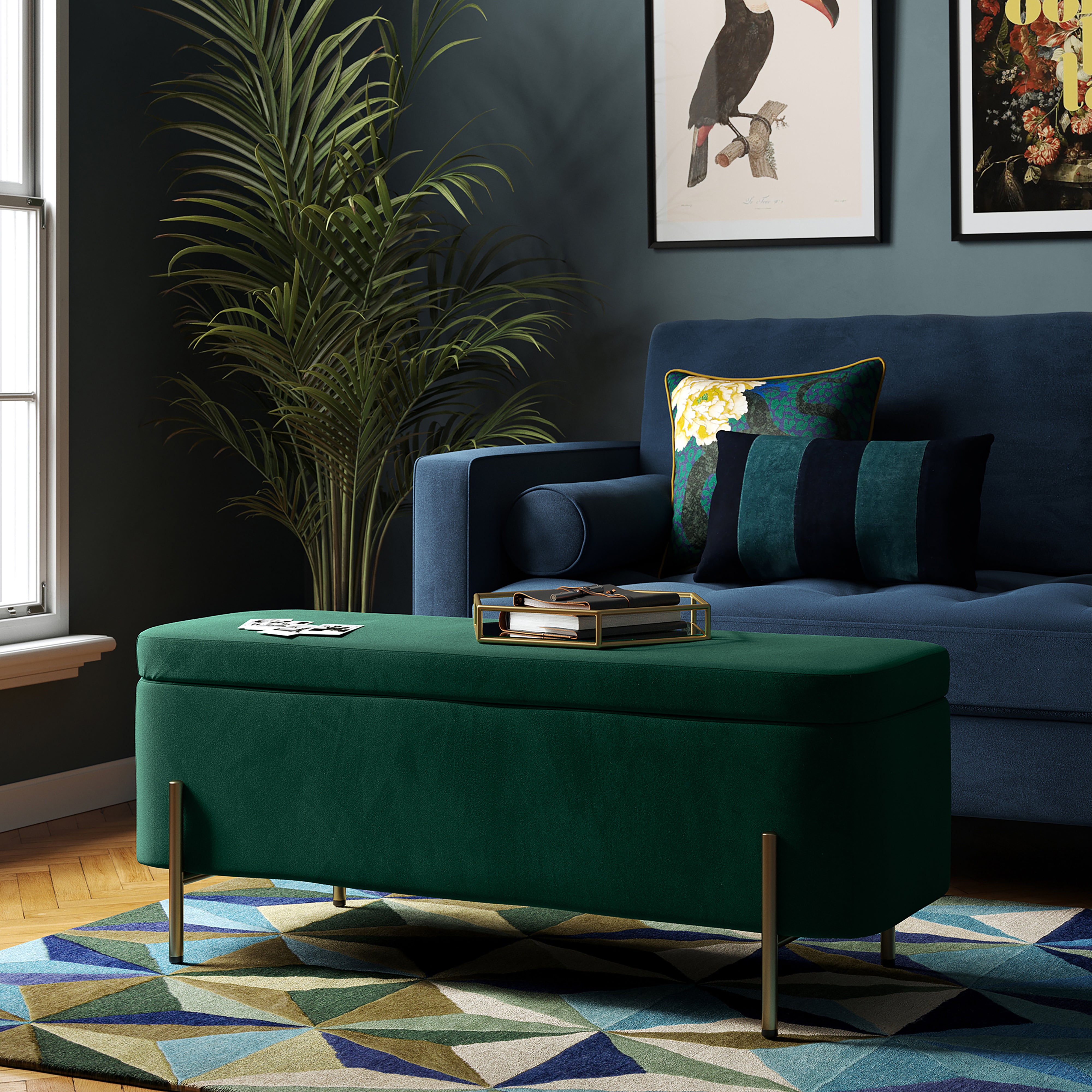 Ivy Velvet Storage Ottoman Velvet Bottle Green Price Comparisons | Compare The Build