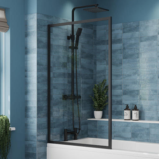 Luxura Square Fixed Bath Shower Screen 800mm - Matt Black 6mm Price Comparisons | Compare The Build