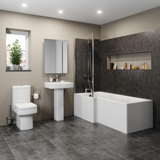 Royan Bathroom Suite with L Shape Shower Bath & Screen - Left Hand 1600mm | Compare The Build