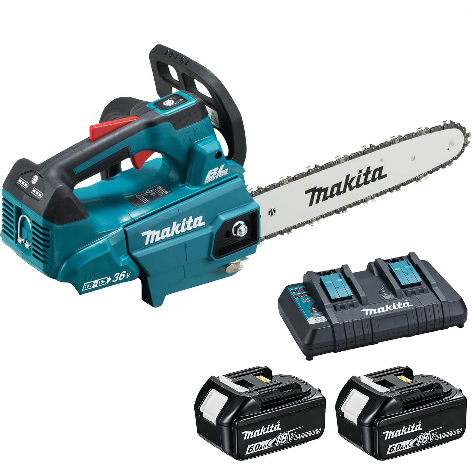 Makita DUC306 Twin 18v LXT Cordless Brushless Top Handle Chainsaw 300mm 2 x 6ah Li-ion Charger | Compare The Build