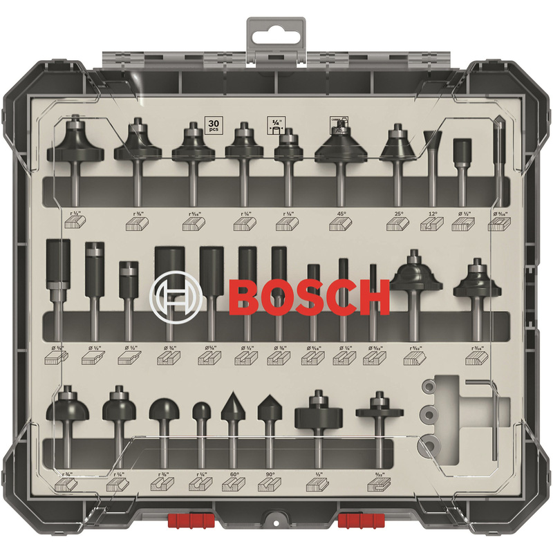 Bosch 1/4" Shank Mixed Router Bit Set 30 Piece | Compare The Build