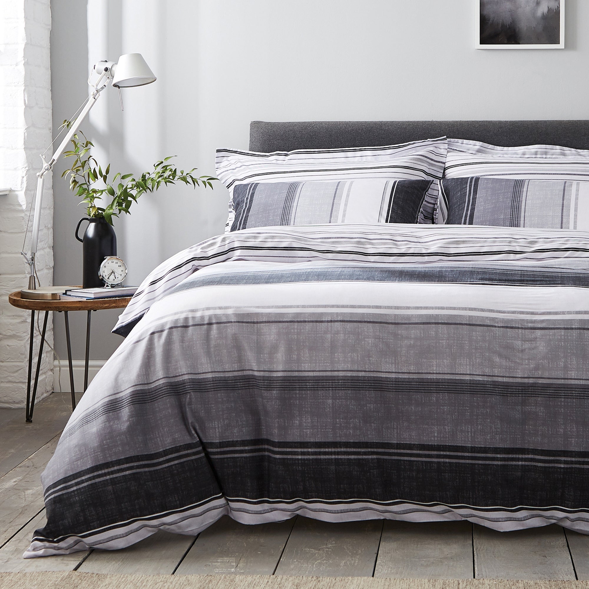 Ellis Grey Stripe Reversible Duvet Cover and Pillowcase Set Black Price Comparisons | Compare The Build