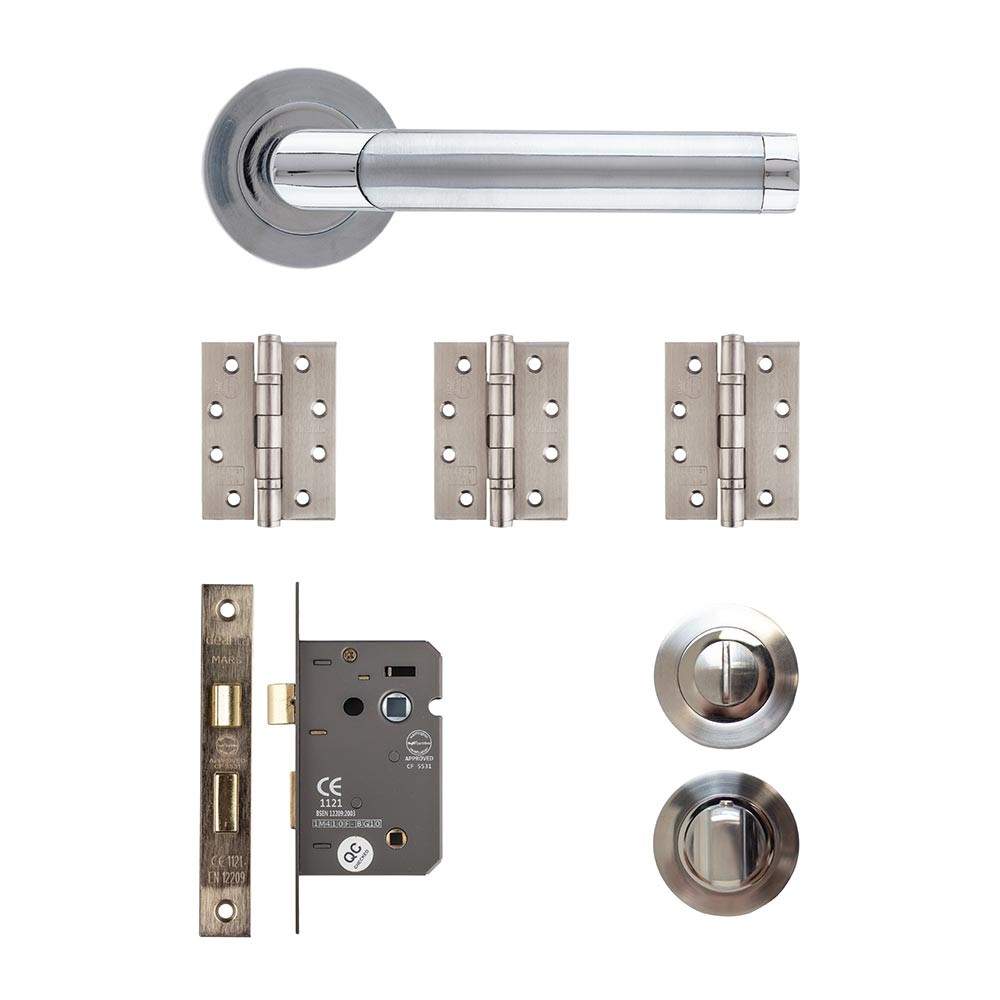 Deanta Augustus Matt/Polished Chrome Bathroom Handle Kit - 102mm x 76mm x 3mm Hinges AUGBAK102 Price Comparisons | Compare The Build