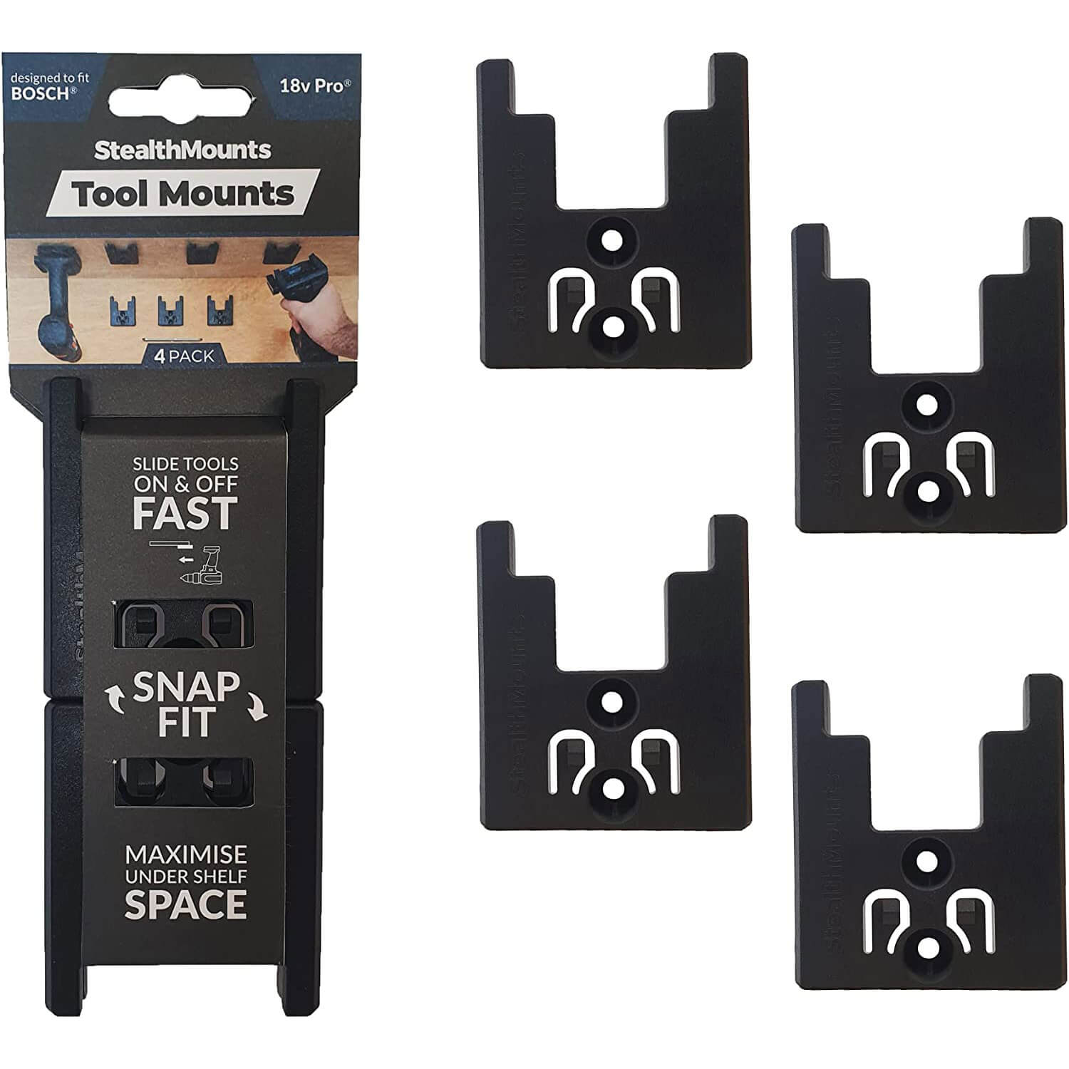 Stealth Mounts 4 Pack Tool Mounts For Bosch 18V Pro Blue Tools Black Price Comparisons | Compare The Build