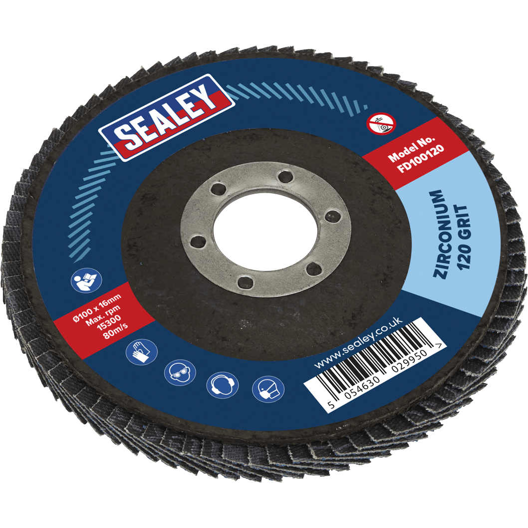 Sealey Zirconium Abrasive Flap Disc 100mm 120g Pack of 1 | Compare The Build