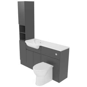 Deccado Clifton Charcoal Grey Left Hand 1500mm Fitted Tower, Vanity & Toilet Pan Unit Combination with Left Hand Basin Price Comparisons | Compare The Build