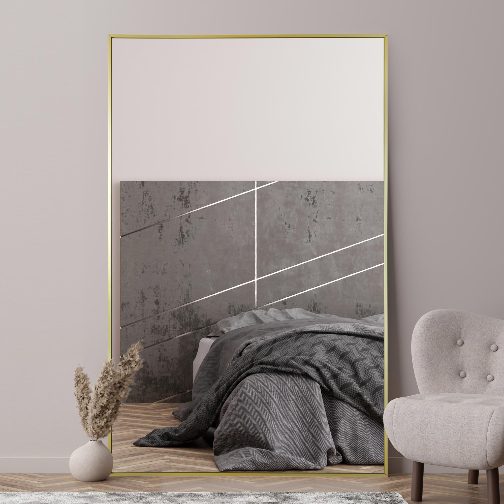 Artus Aluminium Rectangle Wide Full Length Wall Mirror Gold | Compare The Build