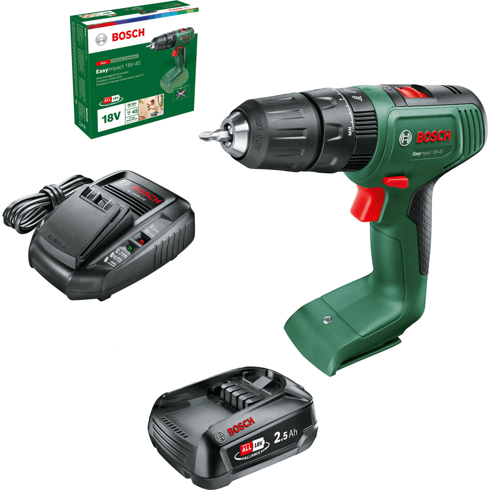 Bosch EASYIMPACT 18V-40 18v Cordless Combi Drill 1 x 2.5ah Li-ion Charger No Case Price Comparisons | Compare The Build