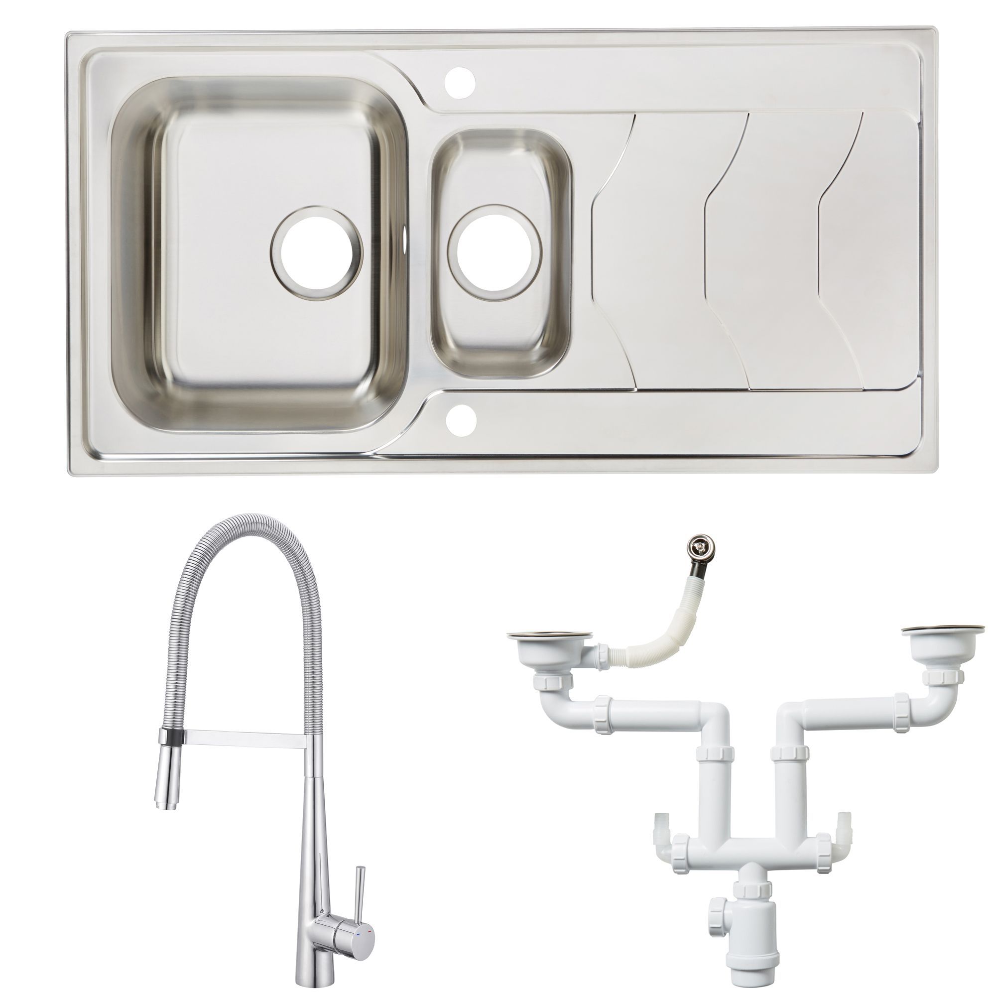 Cooke & Lewis Buckland Stainless Steel 1.5 Bowl Sink, Tap & Waste Kit Price Comparisons | Compare The Build