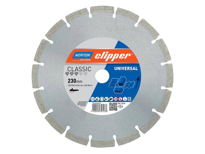 Norton Clipper CLI626810 Classic Universal Blue Diamond Blade 230 x 22.23mm | Compare The Build