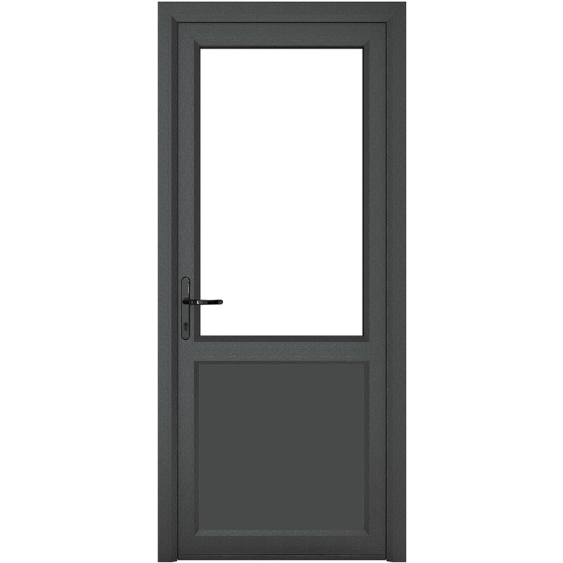 Crystal uPVC Single Door Half Glass Half Panel Right Hand Open In 890mm x 2090mm Clear Double Glazed Grey/White (each) Price Comparisons | Compare The Build