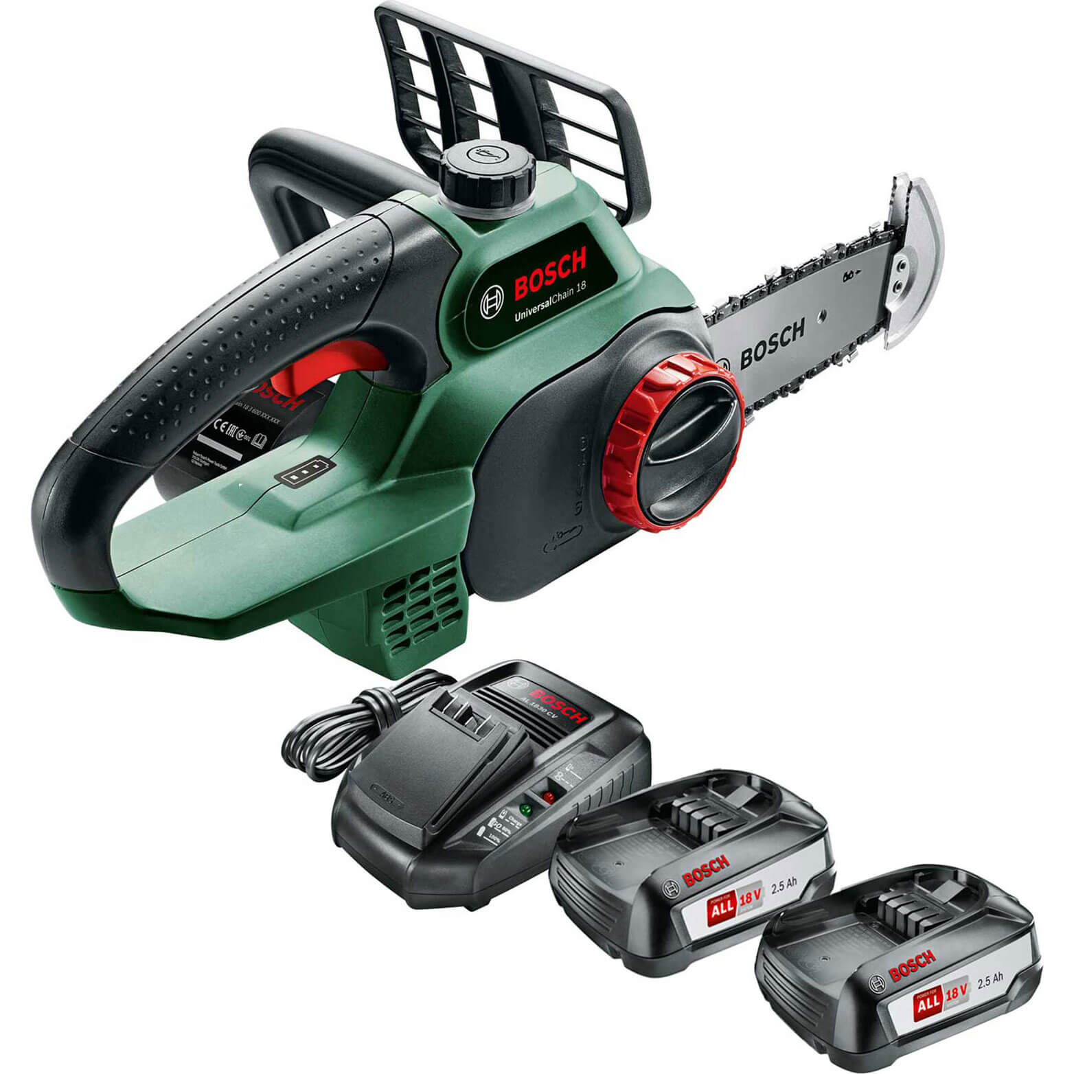 Bosch UNIVERSALCHAIN 18v Cordless Chainsaw 200mm 2 x 2.5ah Li-ion Charger | Compare The Build