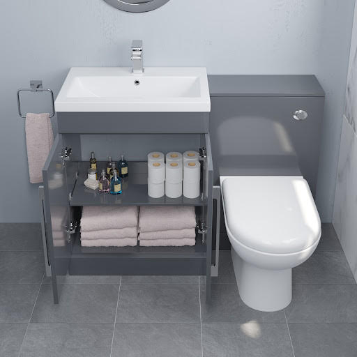 Aurora Toilet & Basin Vanity Unit Combination with Doors - 1100mm Grey Gloss Price Comparisons | Compare The Build