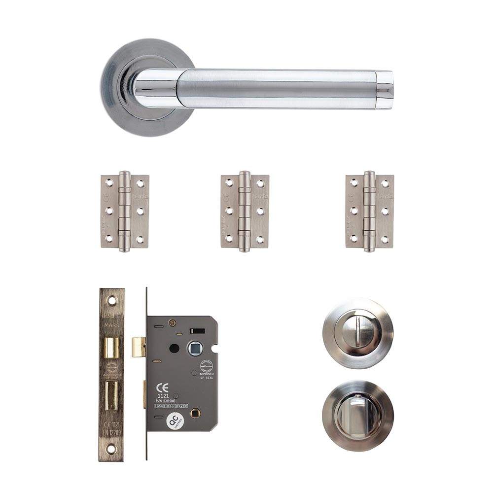 Deanta Augustus Matt/Polished Chrome Bathroom Handle Kit - 76mm x 50mm x 3mm Hinges AUGBAK76 Price Comparisons | Compare The Build