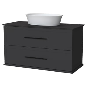 Duarti by Calypso Kentchurch Strata Grey Wall Hung Vanity with Hanbury Countertop Basin, Worktop & Black Handles - 1000mm Price Comparisons | Compare The Build