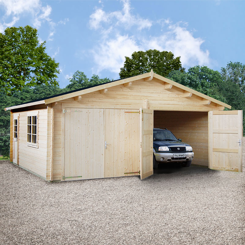 Palmako Roger 5.7m x 5.1m Log Cabin Double Garage (44mm) - Double Doors Price Comparisons | Compare The Build