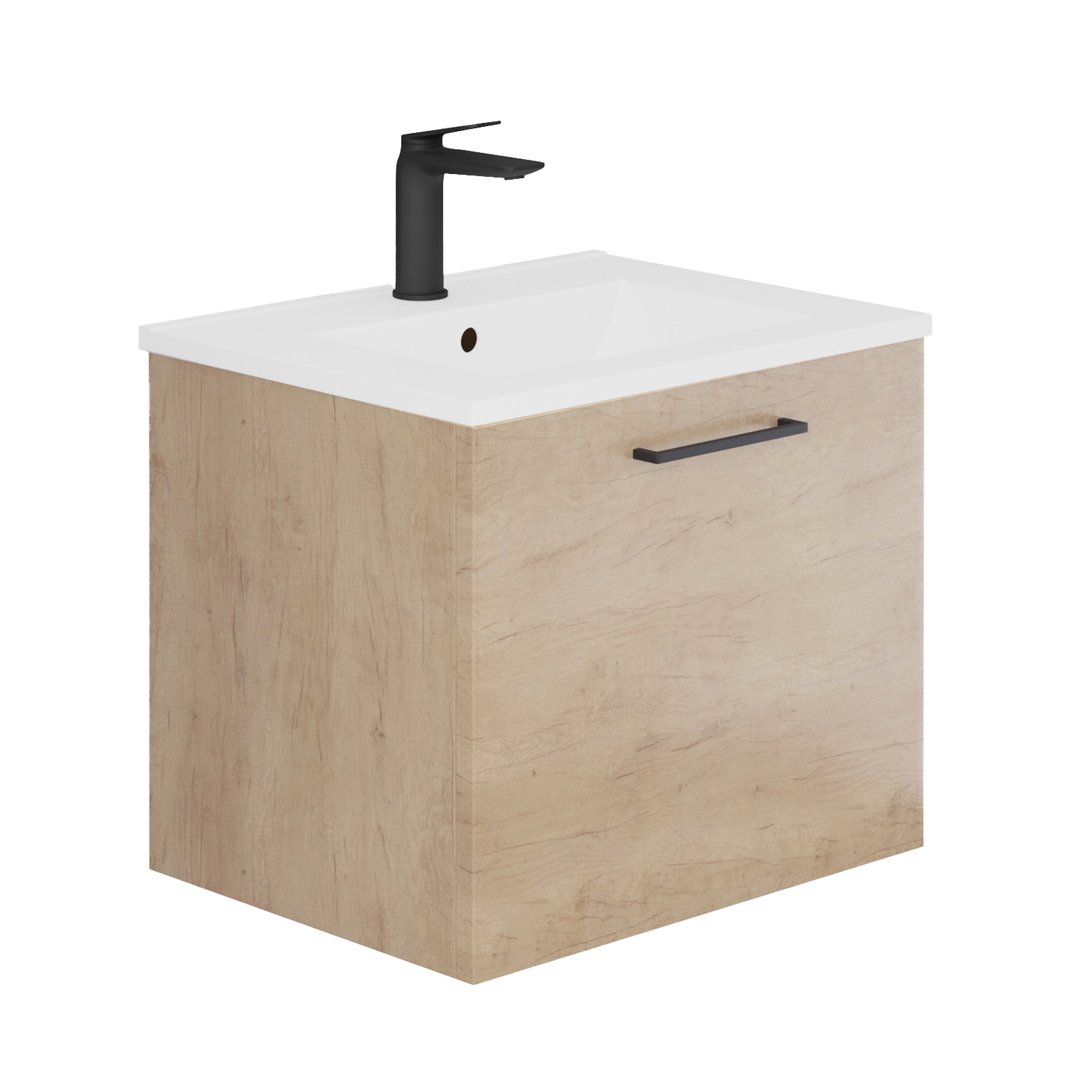 Bathstore Hartley 500mm Wall Hung Vanity Single Drawer Unit and Basin - Oak Effect | Compare The Build