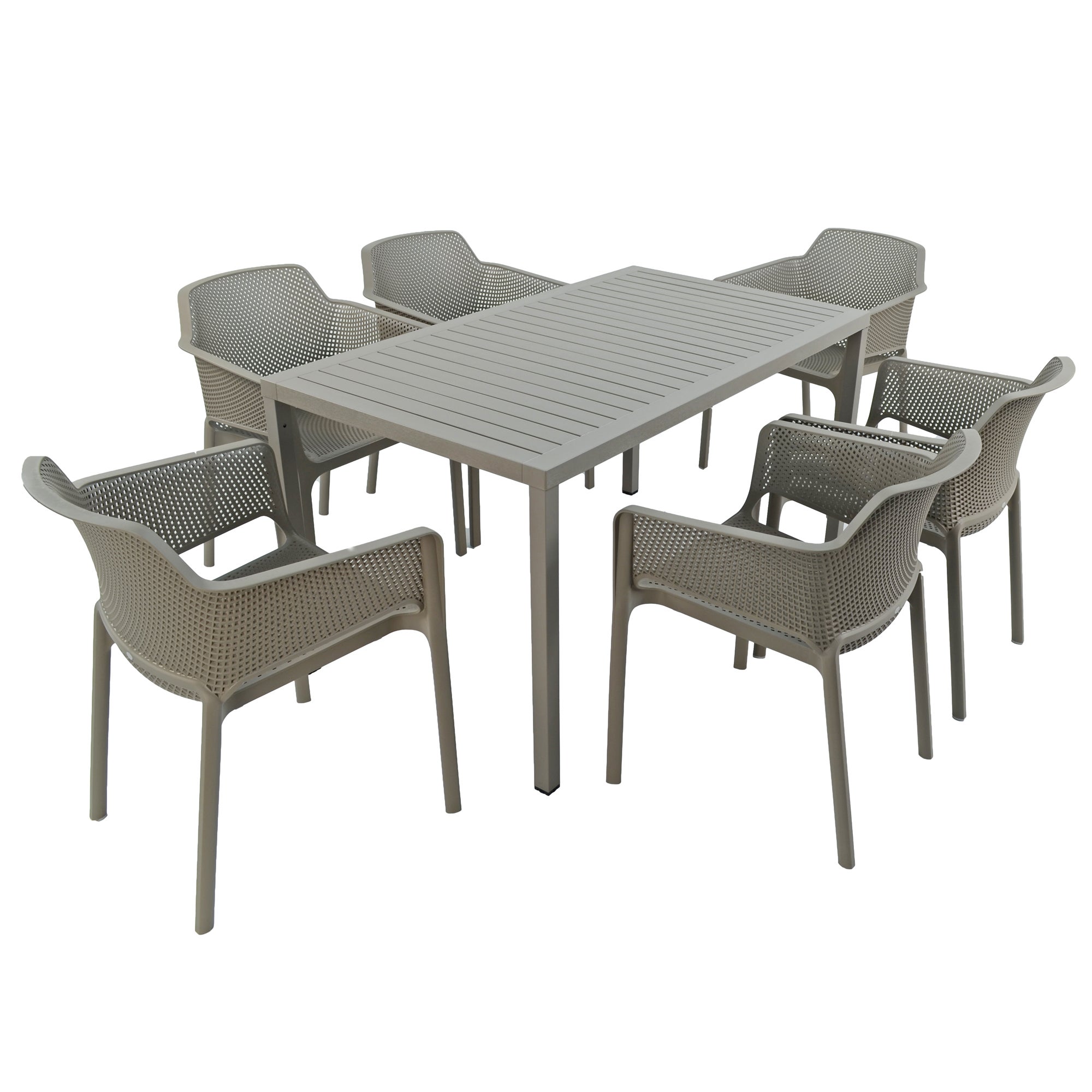 Cube Dining Table with 6 Net Chair Set Turtle Dove Natural | Compare The Build