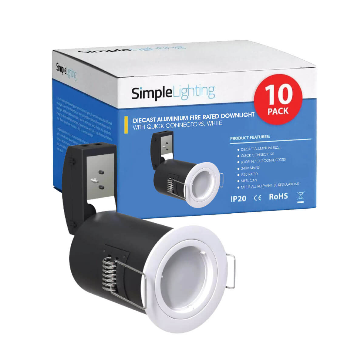 Pack of 10 Fixed GU10 Die-Cast Fire Rated Downlights in a White Finish Price Comparisons | Compare The Build