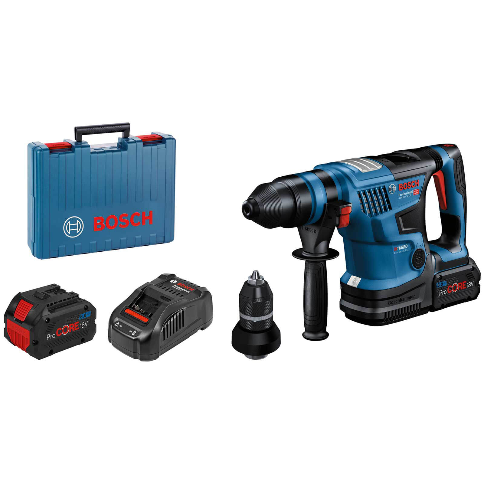 Bosch GBH 18V-34 CF BITURBO 18v Brushless SDS Plus Rotary Hammer Drill 2 x 8ah Li-ion Charger Case | Compare The Build