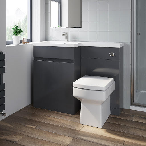 Artis Flat Pack Basin Vanity Unit & Royan Toilet Combination - 1100mm Grey Gloss Left Hand Price Comparisons | Compare The Build