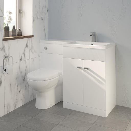 Aurora Toilet & Basin Vanity Unit Combination with Doors - 1100mm White Gloss Right Hand Price Comparisons | Compare The Build