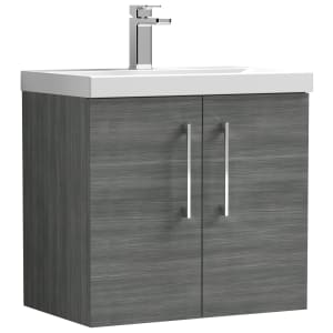 Nuie Anthracite Woodgrain Wall Hung 2 Door Vanity Unit & Basin - 579 x 610mm Price Comparisons | Compare The Build