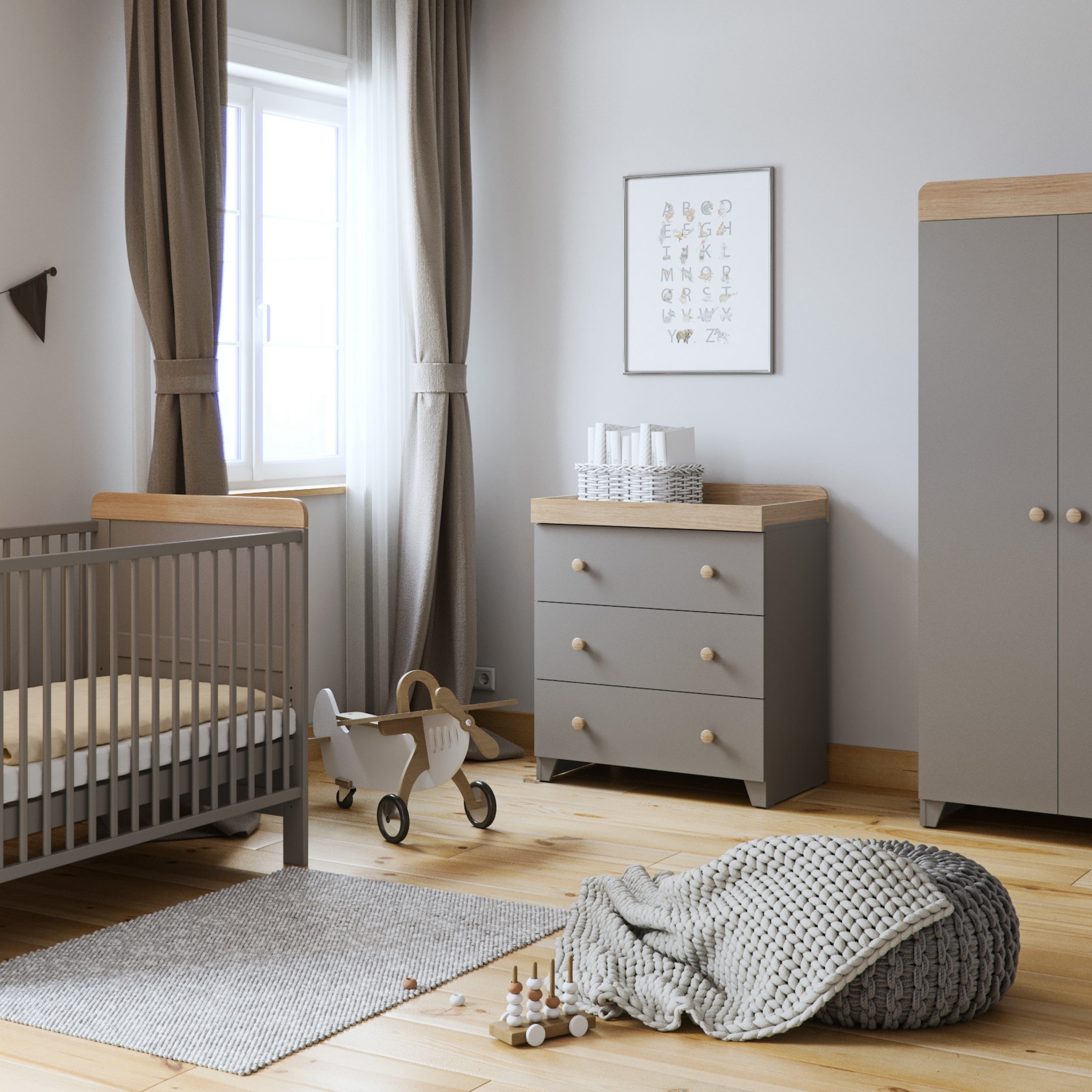 Little Acorns Classic Oak Effect 3 Piece Nursery Furniture Set Grey | Compare The Build