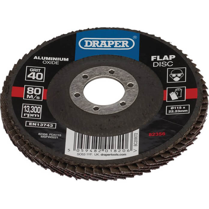 Draper Aluminium Oxide Flap Discs 115mm 40g Pack of 1 | Compare The Build