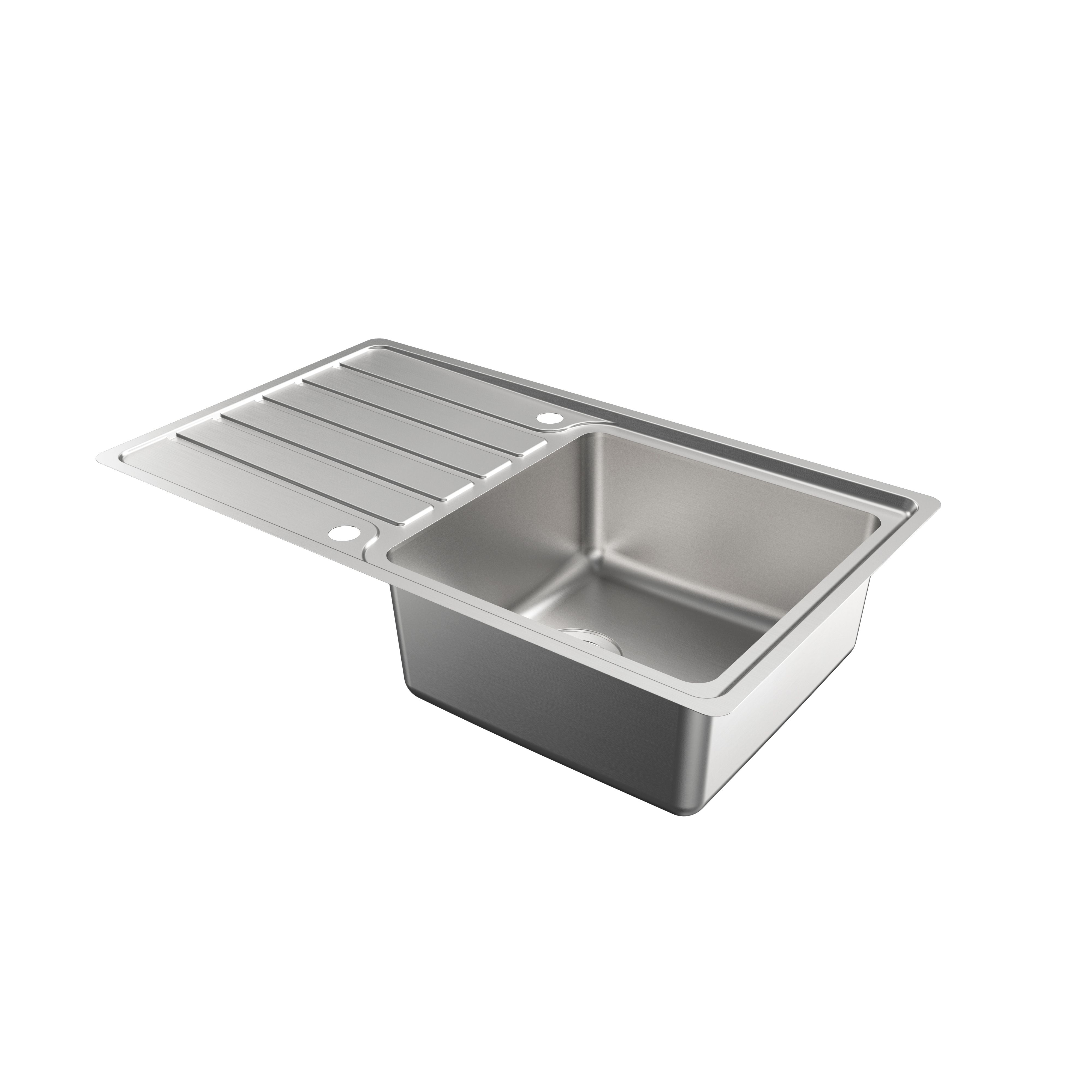 Cooke & Lewis Apollonia Satin Grey Stainless Steel 1 Bowl Sink & Drainer (W)500mm X (L)860mm Price Comparisons | Compare The Build