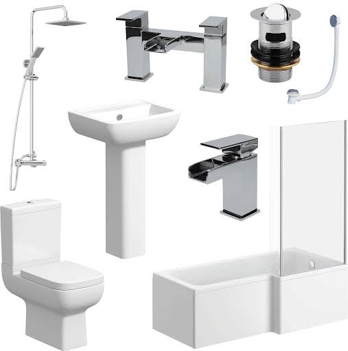 Amelie Bathroom Suite with L Shape Bath, Taps, Shower & Screen - Right Hand 1700mm Price Comparisons | Compare The Build