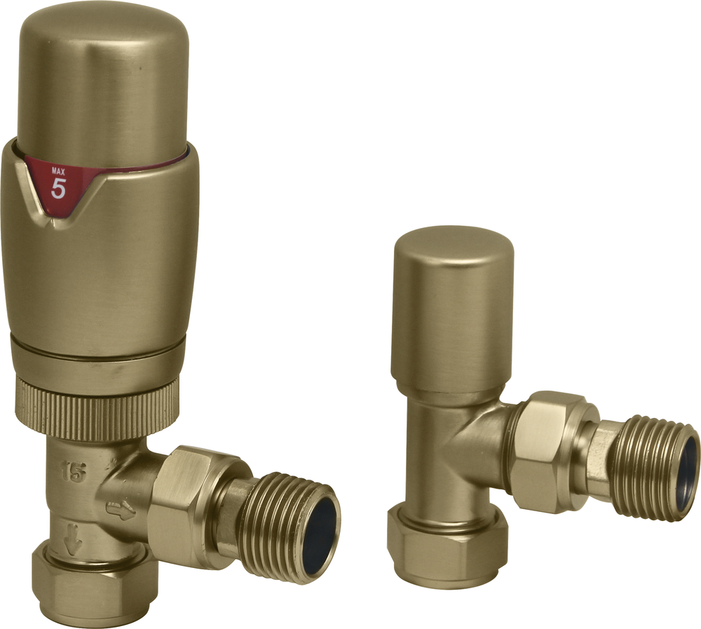 Radvalves UK Thermostatic Valves, Round, Brushed Brass Angled Price Comparisons | Compare The Build