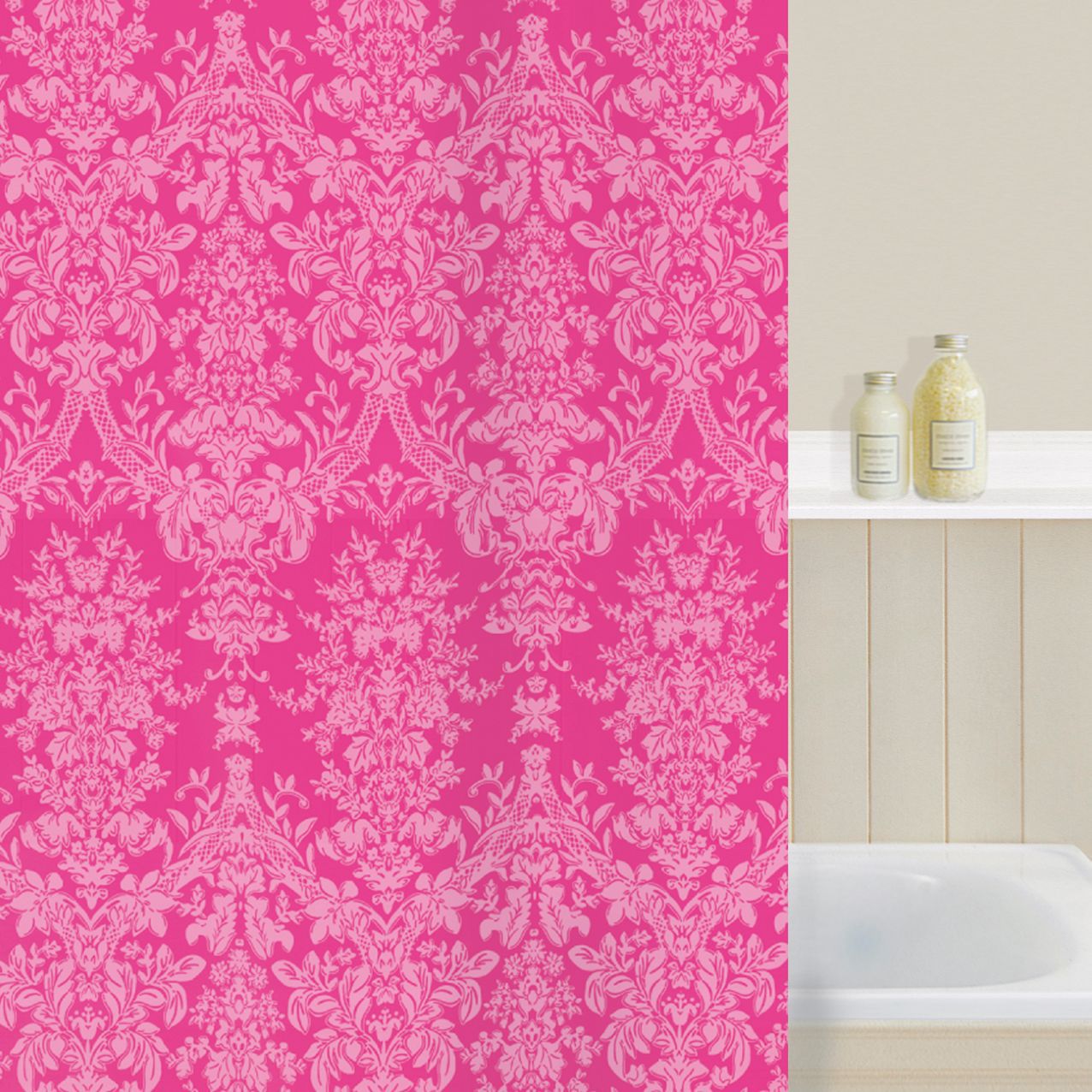 Cooke & Lewis Pink Damask Shower Curtain (L)1800 mm | Compare The Build