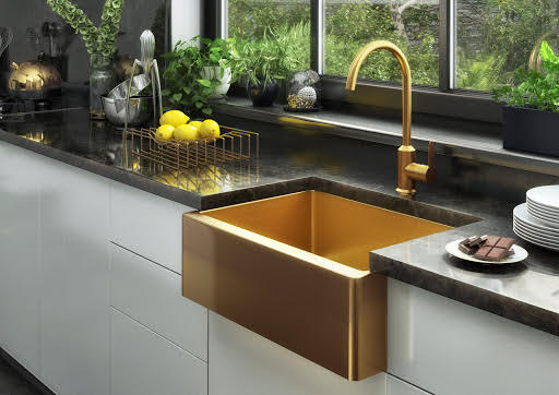 Sauber Stainless Steel Kitchen Sink - Single Bowl with Waste - Gold Finish | Compare The Build