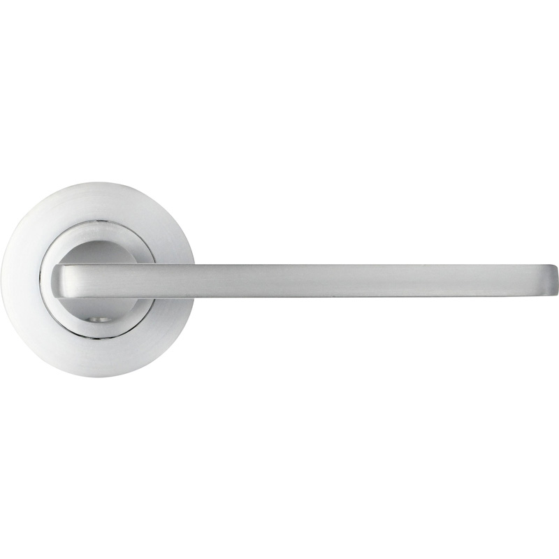 Stanza Leon on Rose Door Handles Satin (Pair) in Chrome Aluminium | Compare The Build