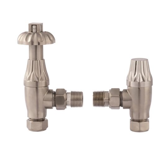 Towelrads Westminster Angled Traditional Radiator Valve and Lockshield Valve Brushed Nickel 105 mm x 65 mm 129028 Price Comparisons | Compare The Build