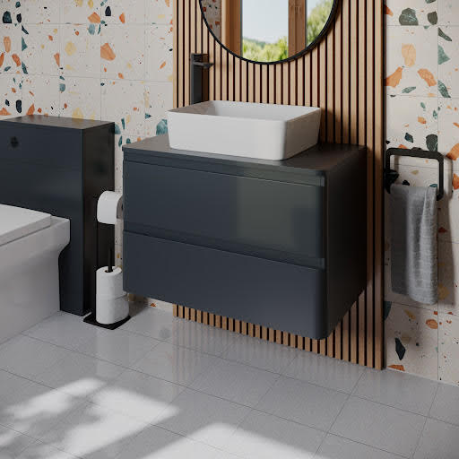 Regis Forma Anthracite Grey Wall Hung Vanity Unit & Affine Croix White Countertop Basin 800mm Price Comparisons | Compare The Build