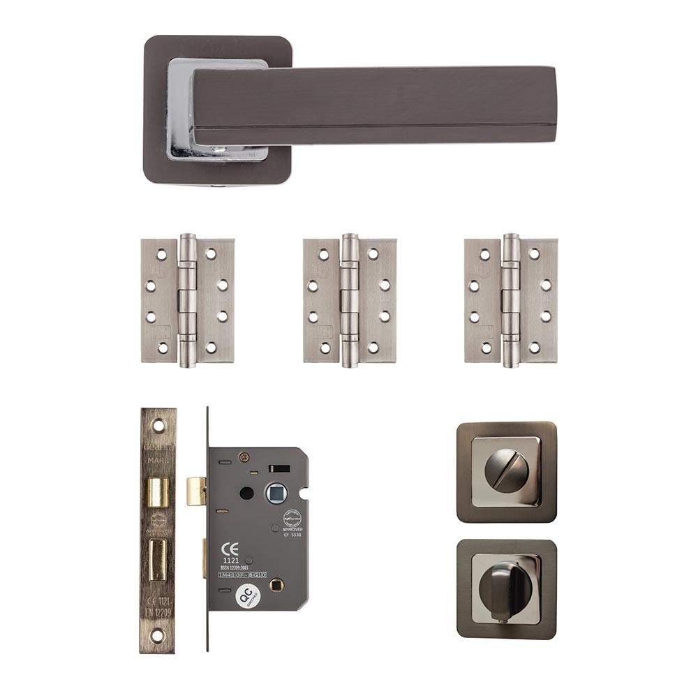 Deanta Invictus Matt Satin Black Bathroom Door Handle Kit - 102mm x 76mm x 3mm Hinges INVBAK102 | Compare The Build