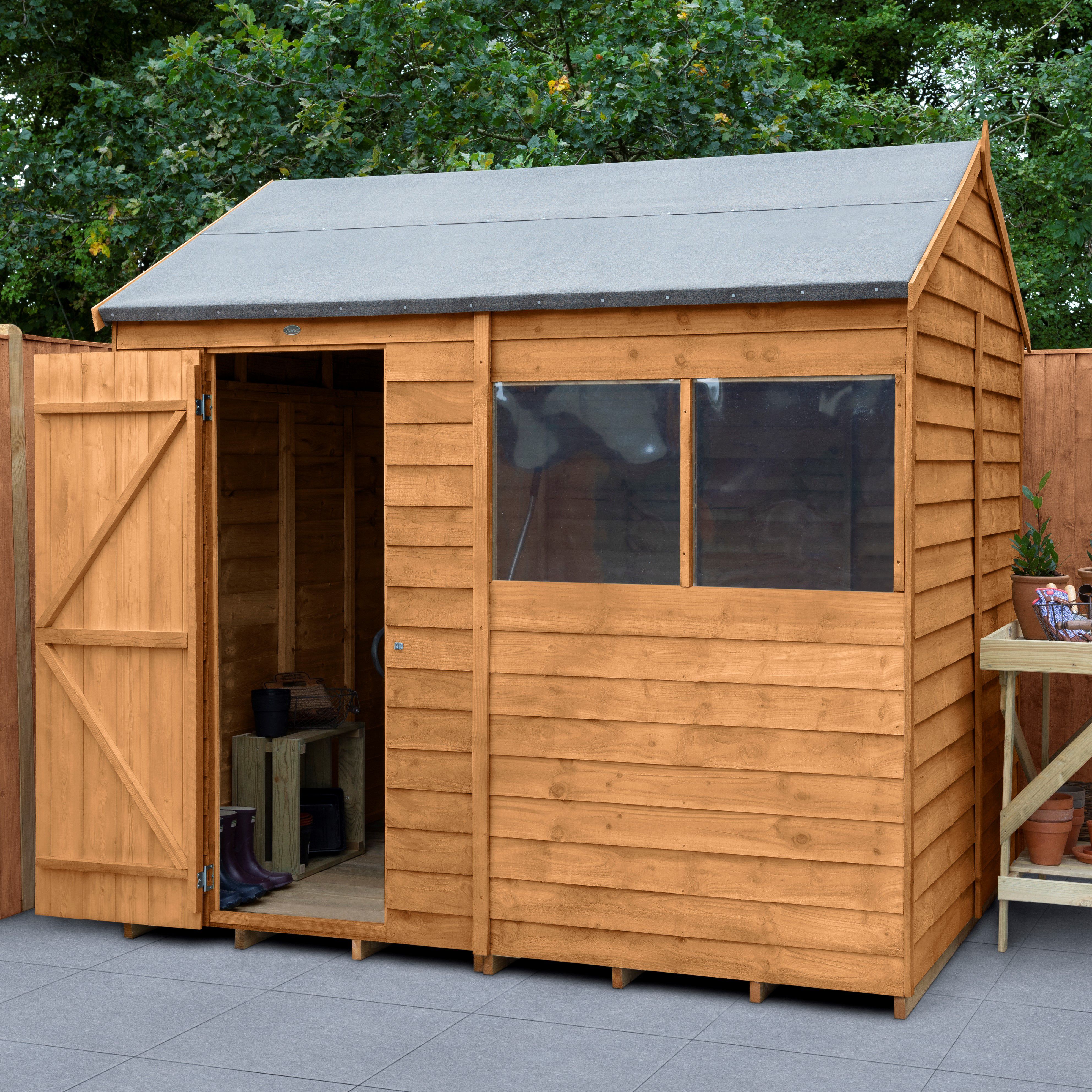Forest Garden 8X6 Reverse Apex Dip Treated Overlap Wooden Shed With Floor (Base Included) Price Comparisons | Compare The Build