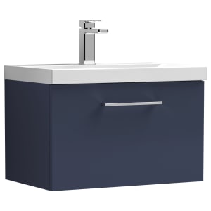 Nuie Arno Midnight Blue Wall Hung 1 Drawer Vanity Unit & Basin - 390 x 610mm Price Comparisons | Compare The Build