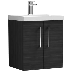 Nuie Arno Charcoal Black Wall Hung 2 Door Vanity Unit & Basin - 579 x 510mm Price Comparisons | Compare The Build