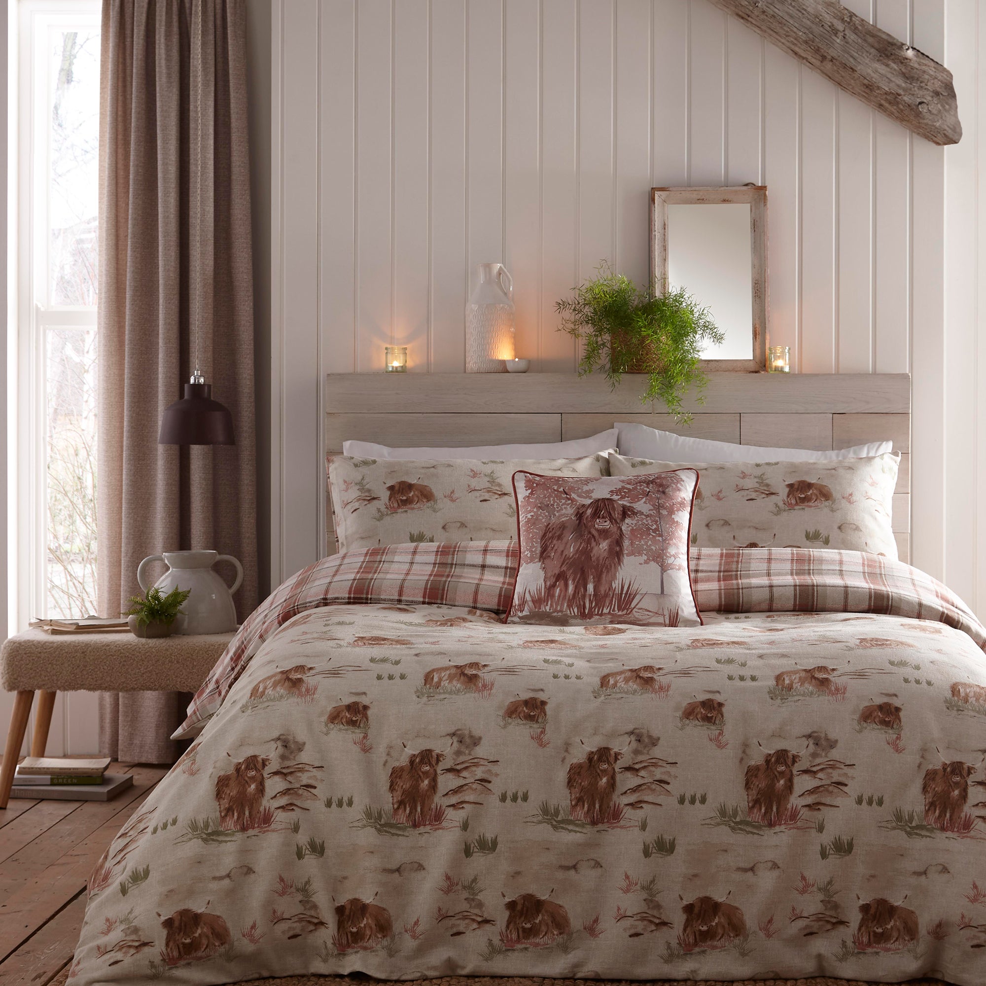 Dreams and Drapes Lodge Hanson Highland Cow Terracotta Duvet Cover and Pillowcase Set Terracotta Price Comparisons | Compare The Build