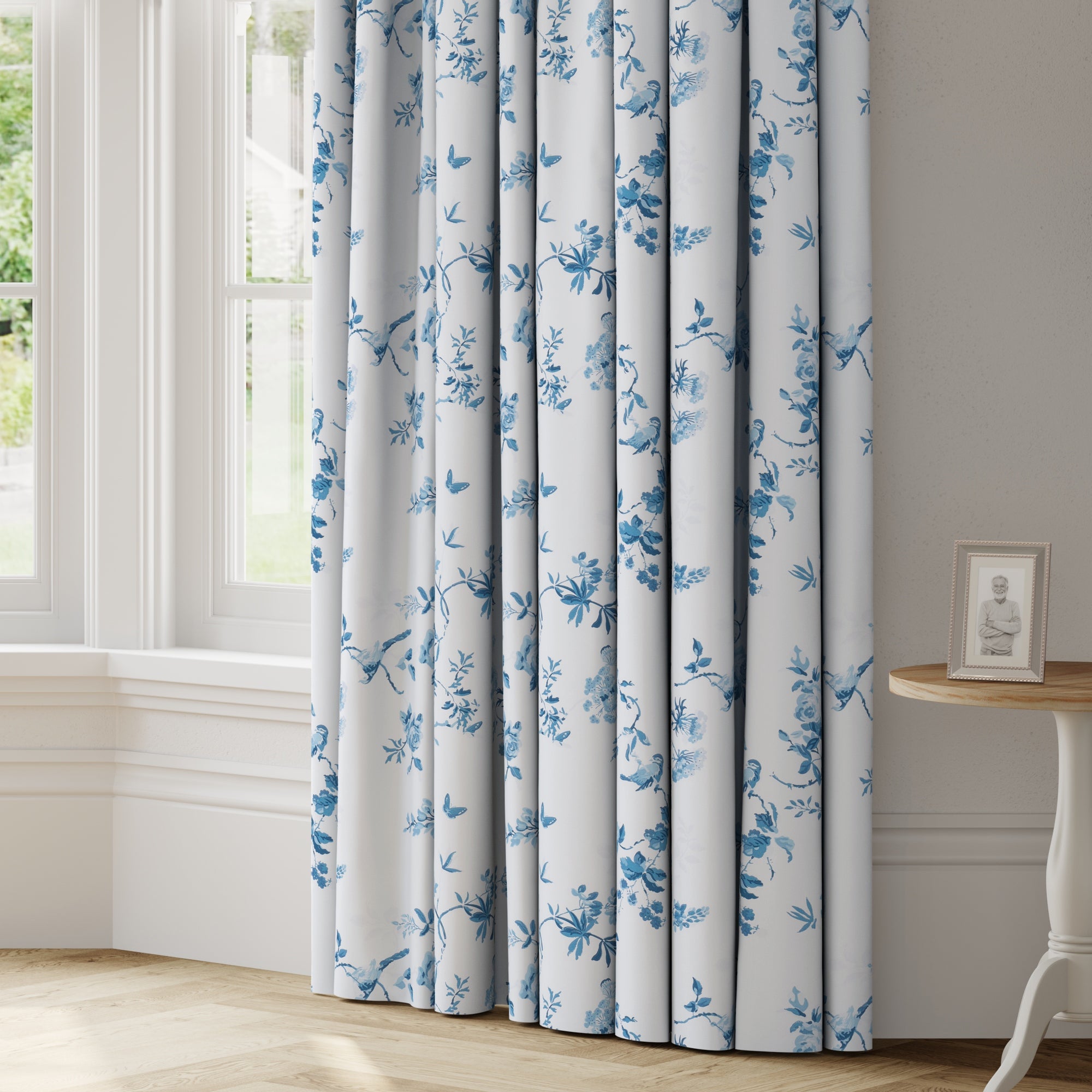 Birds and Roses Made to Measure Curtains Blue/White Price Comparisons | Compare The Build