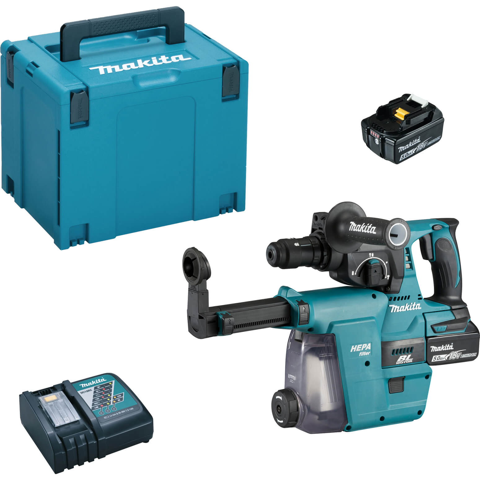 Makita DHR243 18v LXT Cordless SDS Drill and DX07 Dust Attachment 2 x 5ah Li-ion Charger Case Price Comparisons | Compare The Build