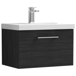 Nuie Arno Charcoal Black Wall Hung 1 Drawer Vanity Unit & Basin - 390 x 610mm | Compare The Build