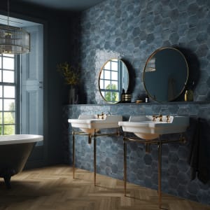 Wickes Boutique Wisteria Hexagon Blue Gloss Ceramic Wall Tile - 173 x 150mm - Pack of 44 Price Comparisons | Compare The Build