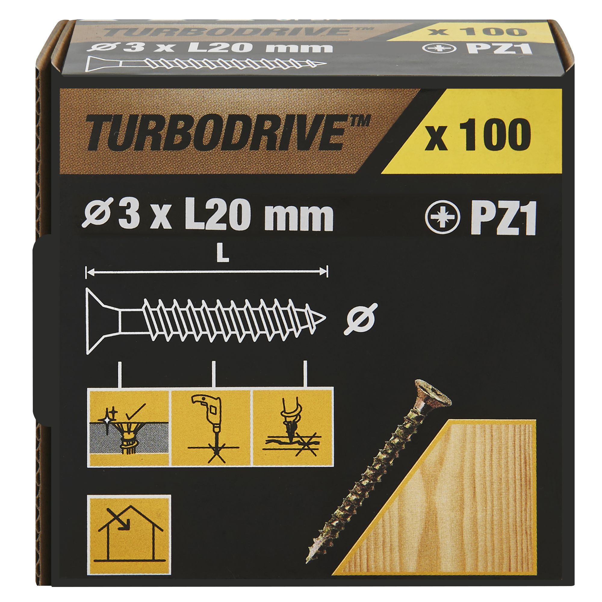 Turbodrive Pz Double-Countersunk Yellow-Passivated Steel Screw (Dia)3mm (L)20mm, Pack Of 100 Price Comparisons | Compare The Build