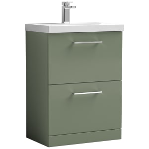 Nuie Arno Satin Green 2 Drawer Vanity Unit & Basin - 840 x 610mm | Compare The Build