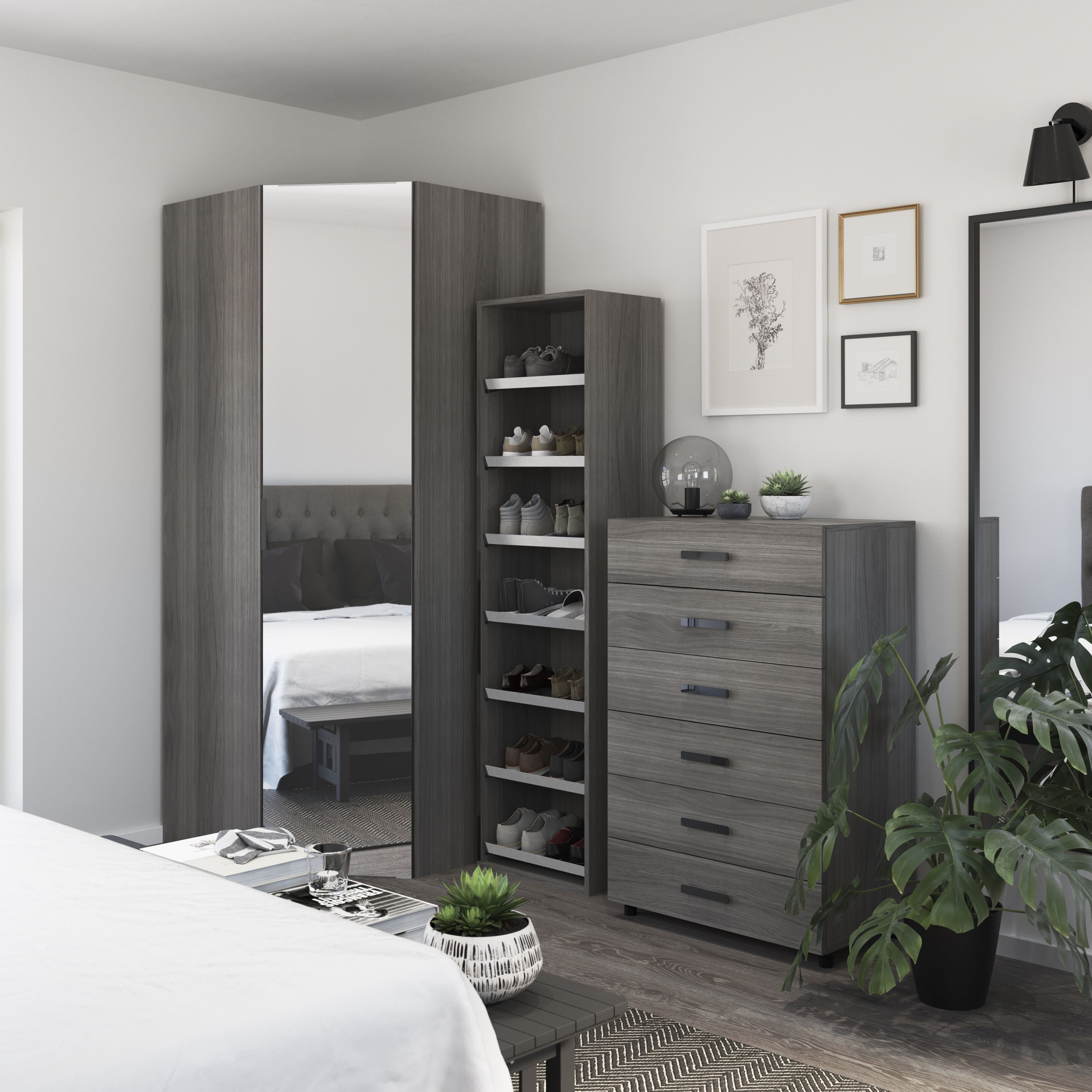 GoodHome Atomia Grey Oak Effect With 1 Mirror Door Large Corner Storage Unit (H)2250mm Price Comparisons | Compare The Build