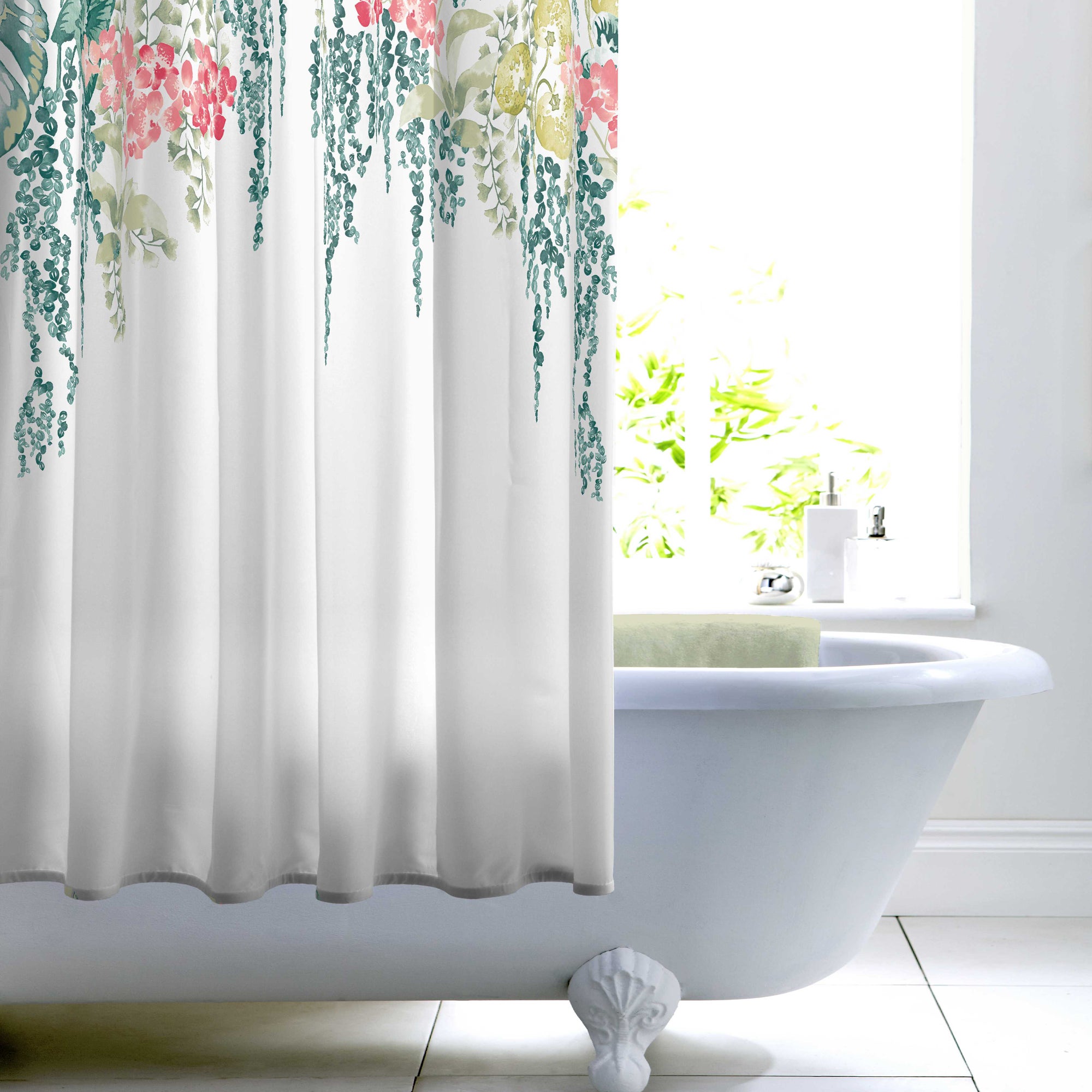 Tropique Green Shower Curtain Green, Pink and White Price Comparisons | Compare The Build